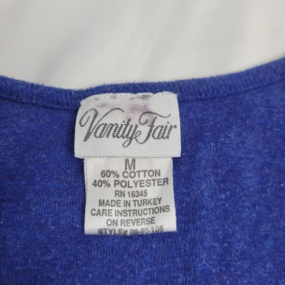 VINTAGE 90s shirt Vanity Fair top blue embroidered floral lettuce hem M - Picture 5 of 7